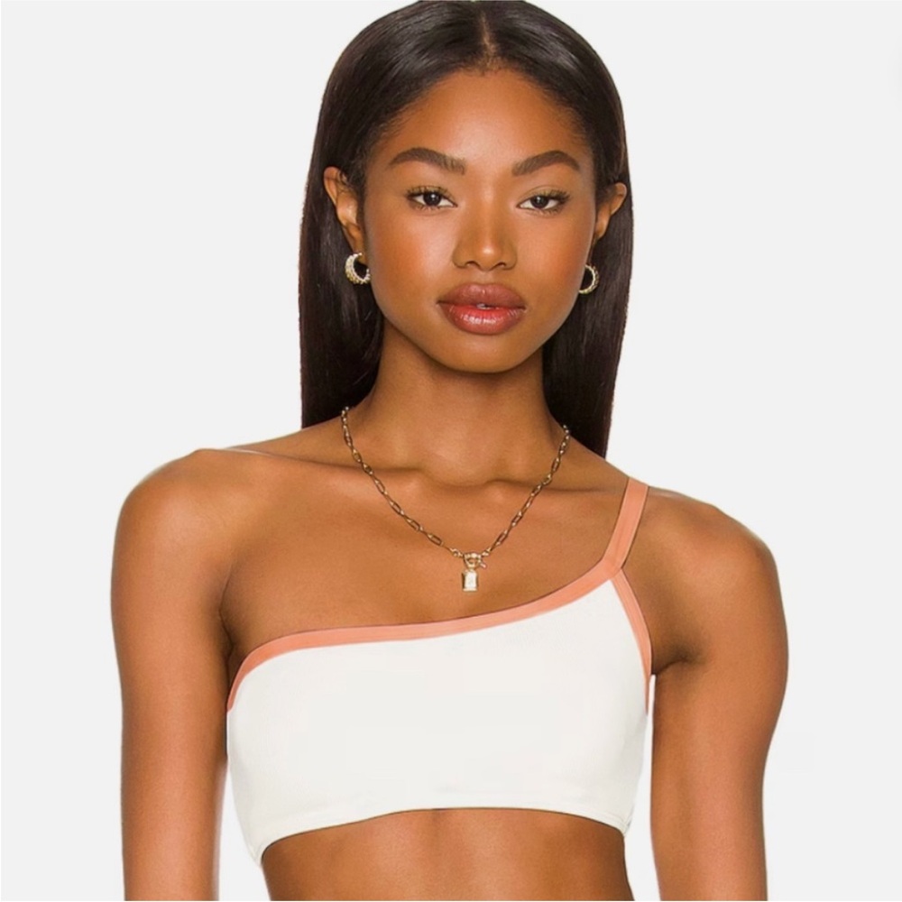 L*Space Axel One Shoulder Color-Block Ribbed Bikini Top